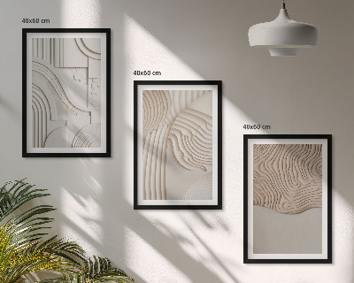Set om 3 tavlor Abstrakta mönster beige vita