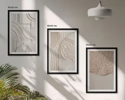 Abstrakta mönster i beige och vitt set om 3 tavlor
