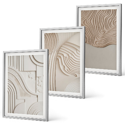 Set om 3 tavlor Abstrakta mönster beige vita