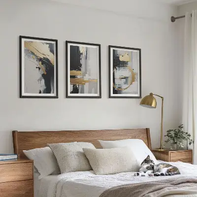 Abstrakt svartvit målning tavelset för vägg ovanför soffa