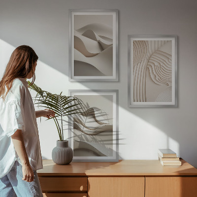 Tavelpaket med ramar Abstrakta beige vågor