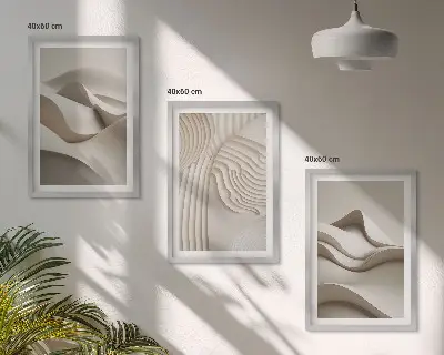 Abstrakta beige vågor tavelset med ramar
