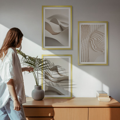 Tavelpaket med ramar Abstrakta beige vågor