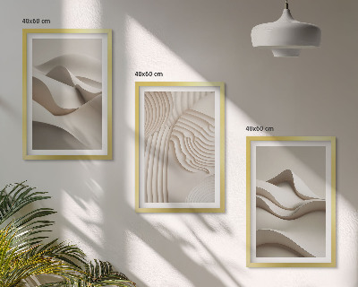Tavelpaket med ramar Abstrakta beige vågor