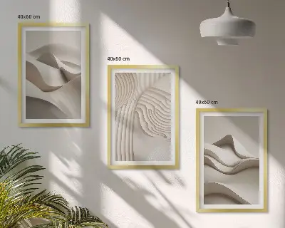 Abstrakta beige vågor tavelset med ramar