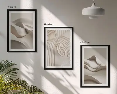 Abstrakta beige vågor tavelset med ramar