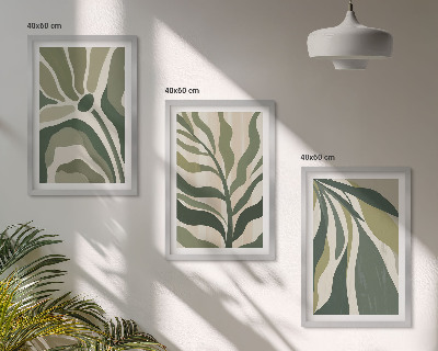 Set om 3 tavlor Illustrationer av målade gröna blad