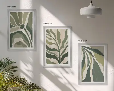 Illustrationer av målade gröna blad set om 3 tavlor
