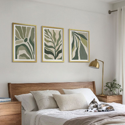 Set om 3 tavlor Illustrationer av målade gröna blad