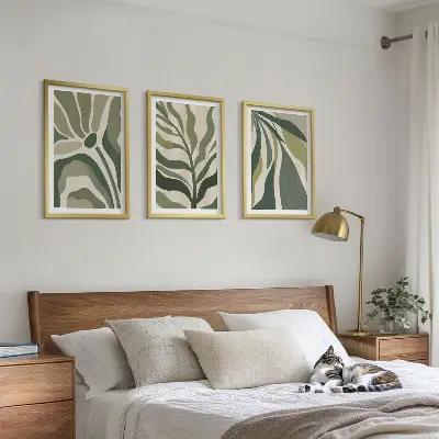 Illustrationer av målade gröna blad set om 3 tavlor