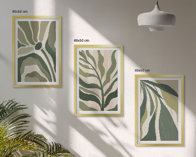 Set om 3 tavlor Illustrationer av målade gröna blad