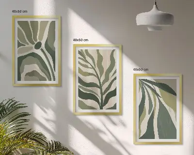 Illustrationer av målade gröna blad set om 3 tavlor