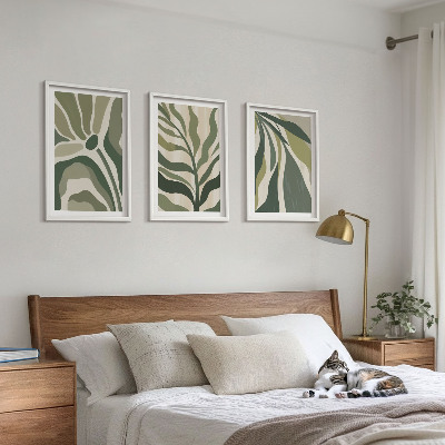 Set om 3 tavlor Illustrationer av målade gröna blad