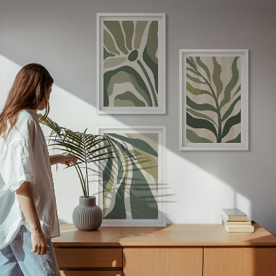 Set om 3 tavlor Illustrationer av målade gröna blad