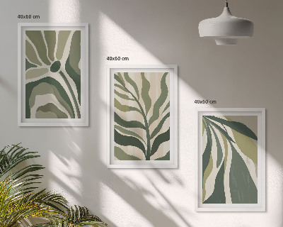 Set om 3 tavlor Illustrationer av målade gröna blad