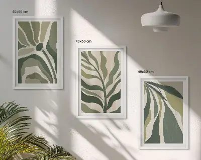 Illustrationer av målade gröna blad set om 3 tavlor