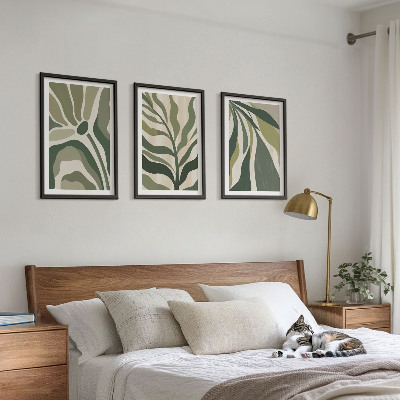 Set om 3 tavlor Illustrationer av målade gröna blad