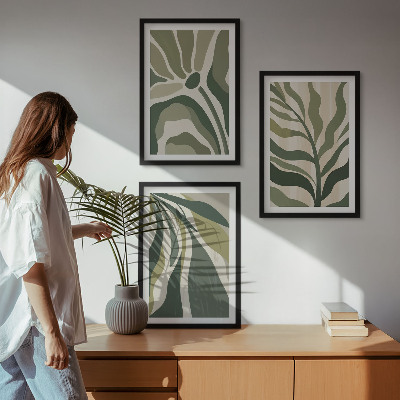 Set om 3 tavlor Illustrationer av målade gröna blad