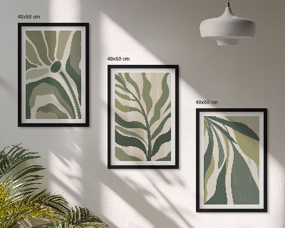 Set om 3 tavlor Illustrationer av målade gröna blad