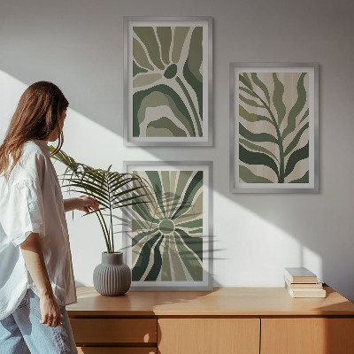 Tavelset ovanför soffa Gröna och beige växtmönster