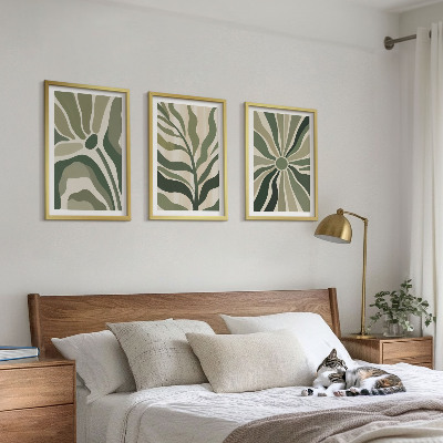 Tavelset ovanför soffa Gröna och beige växtmönster