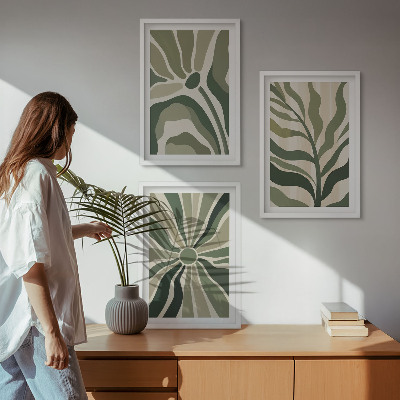 Tavelset ovanför soffa Gröna och beige växtmönster