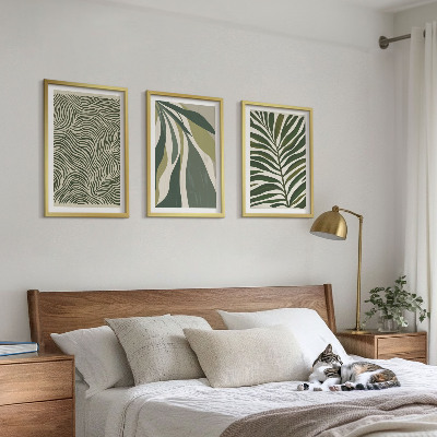 Tavelset ovanför soffa Lämnar vågiga linjer gröna