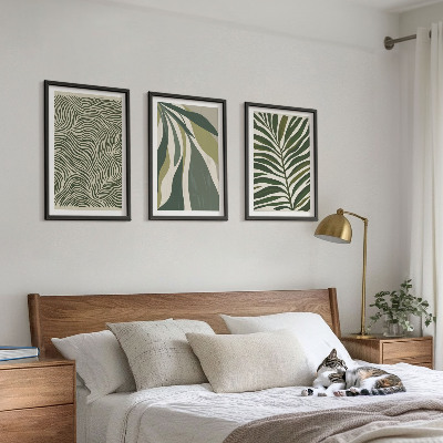 Tavelset ovanför soffa Lämnar vågiga linjer gröna