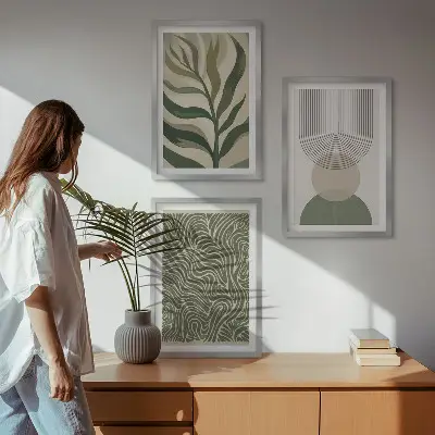 Geometriska bladformer tavelset för vägg ovanför soffa