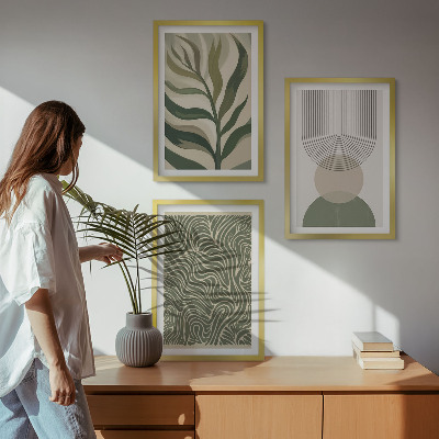 Tavelset ovanför soffa Geometriska bladformer