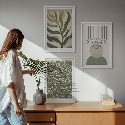 Tavelset ovanför soffa Geometriska bladformer