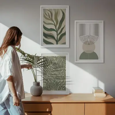 Geometriska bladformer tavelset för vägg ovanför soffa