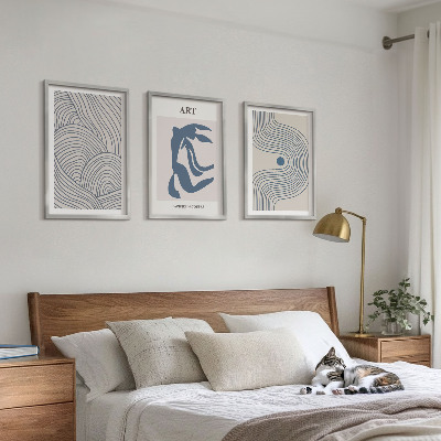 Tavelpaket med ramar Abstrakta blå linjer