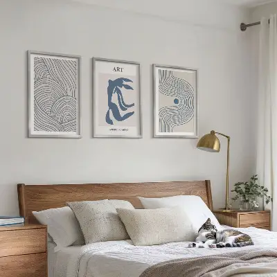 Abstrakta blå linjer tavelset med ramar