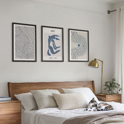 Tavelpaket med ramar Abstrakta blå linjer