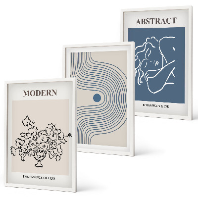 Set om 3 tavlor Blommor linjer abstrakta posters