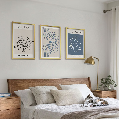Set om 3 tavlor Blommor linjer abstrakta posters