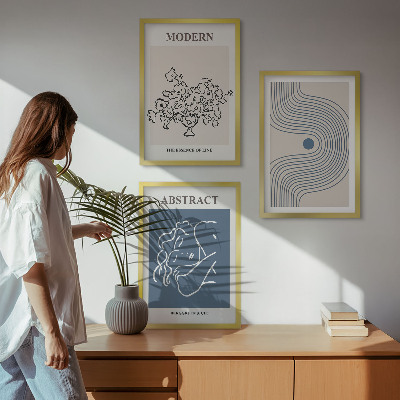 Set om 3 tavlor Blommor linjer abstrakta posters