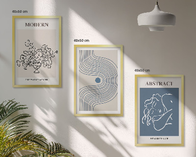 Set om 3 tavlor Blommor linjer abstrakta posters