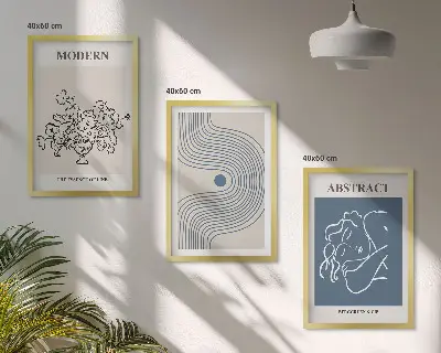Blommor linjer abstrakta posters set om 3 tavlor