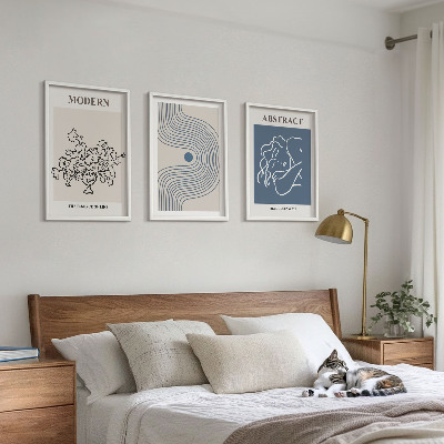 Set om 3 tavlor Blommor linjer abstrakta posters
