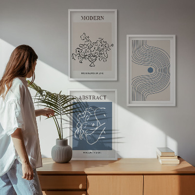 Set om 3 tavlor Blommor linjer abstrakta posters