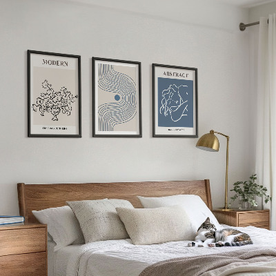 Set om 3 tavlor Blommor linjer abstrakta posters