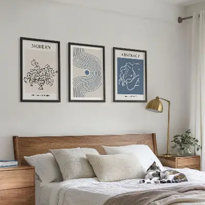Blommor linjer abstrakta posters set om 3 tavlor