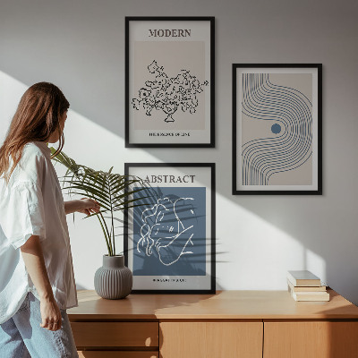 Set om 3 tavlor Blommor linjer abstrakta posters