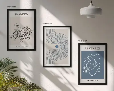 Blommor linjer abstrakta posters set om 3 tavlor