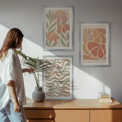 Abstrakta pastellblommor tavelvägg med ramar