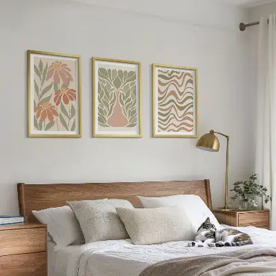 Pastell abstrakta blommor set om 3 tavlor