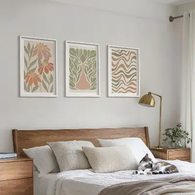 Pastell abstrakta blommor set om 3 tavlor