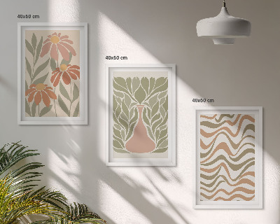 Set om 3 tavlor Pastell abstrakta blommor